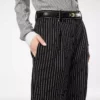 Gestreifte, lockere, plissierte, gerade Hose aus Wolle und Baumwolle