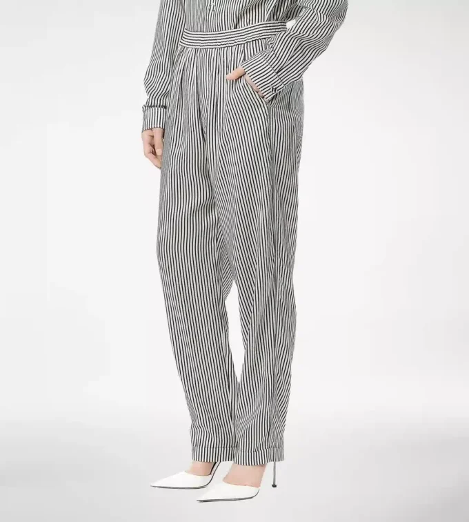 Gestreifte Seiden-Pyjama-Hose mit Paspelierung