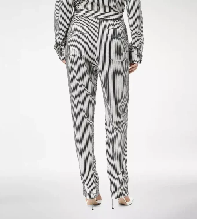 Gestreifte Seiden-Pyjama-Hose mit Paspelierung