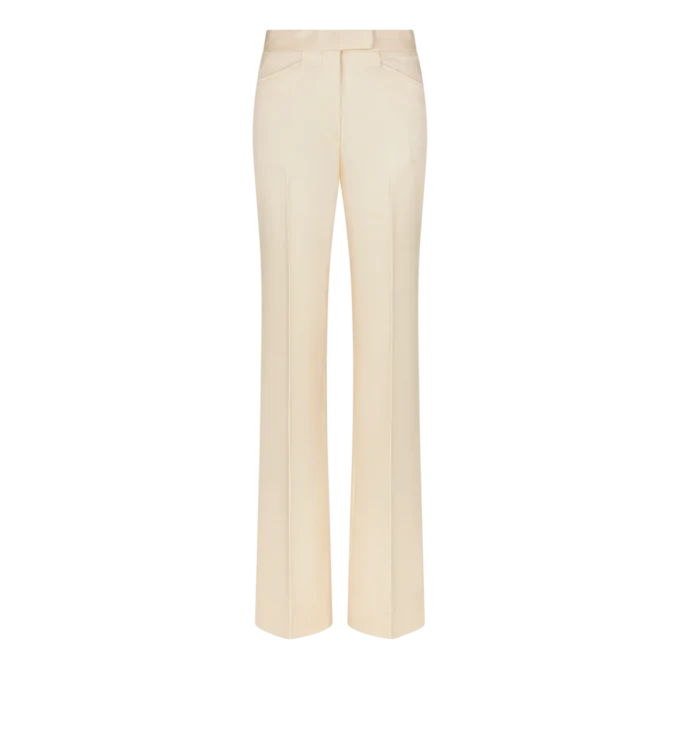 Glänzende Barathea-Seidenwolle, maßgeschneiderte Tuxedo-Hose mit weitem Bein