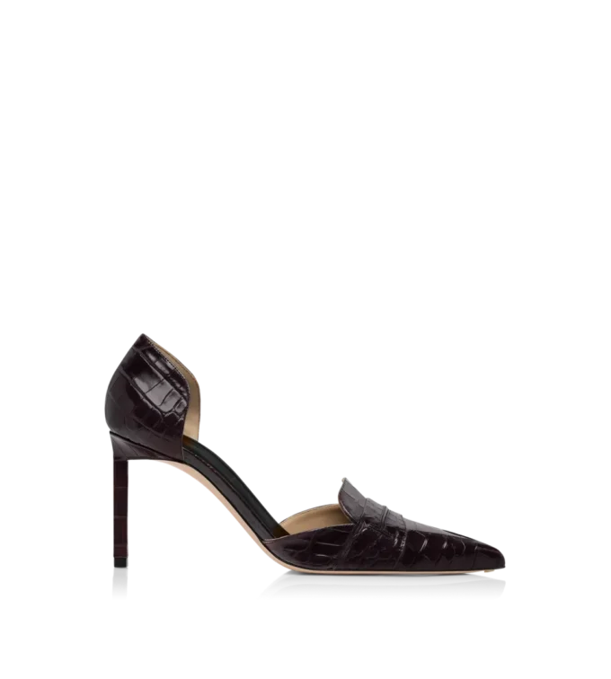 Glänzende Eva D’Orsay Pumps aus geprägtem Krokodilleder