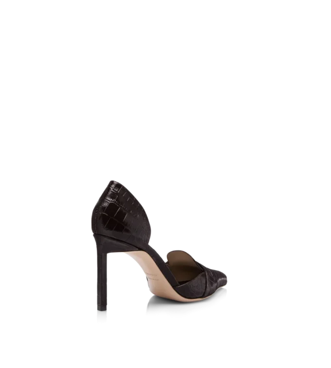 Glänzende Eva D’Orsay Pumps aus geprägtem Krokodilleder