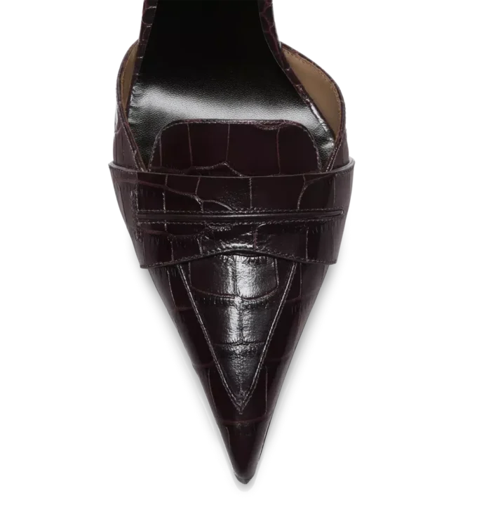 Glänzende Eva D’Orsay Pumps aus geprägtem Krokodilleder