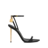 Glänzende Leder-Sandalen mit spitzen Zehen und Vorhängeschloss-Verzierung