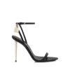 Glänzende Leder-Sandalen mit spitzen Zehen und Vorhängeschloss-Verzierung