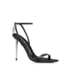 Glänzende Leder-Sandalen mit spitzen Zehen und Vorhängeschloss-Verzierung
