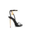 Glänzende Leder-Sandalen mit spitzen Zehen und Vorhängeschloss-Verzierung