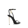 Glänzende Leder-Sandalen mit spitzen Zehen und Vorhängeschloss-Verzierung