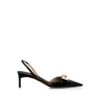 Glänzende Leder-Slingback-Sandalen mit T-Verschluss