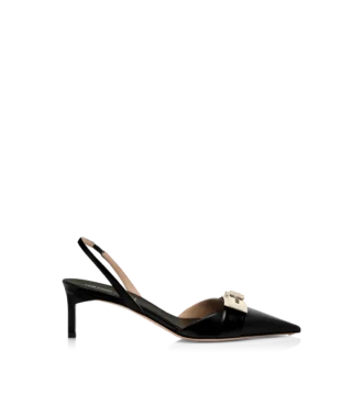 Glänzende Leder-Slingback-Sandalen mit T-Verschluss