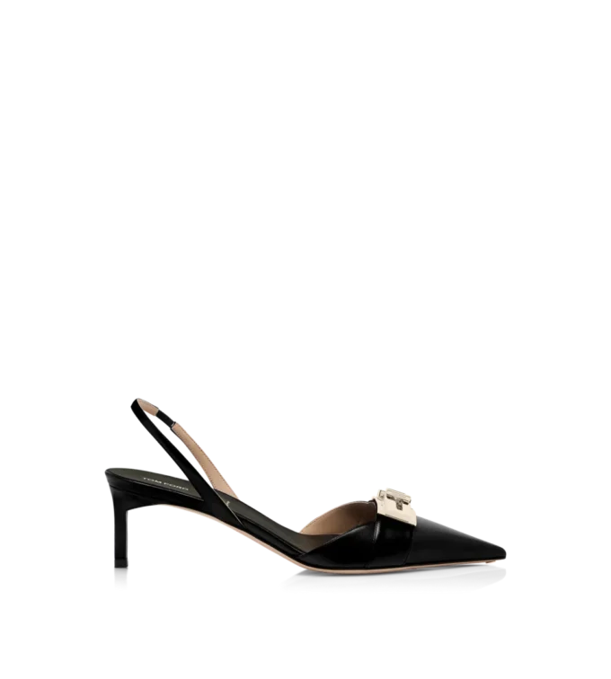 Glänzende Leder-Slingback-Sandalen mit T-Verschluss