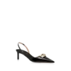 Glänzende Leder-Slingback-Sandalen mit T-Verschluss