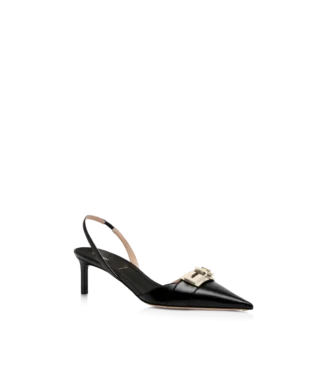Glänzende Leder-Slingback-Sandalen mit T-Verschluss