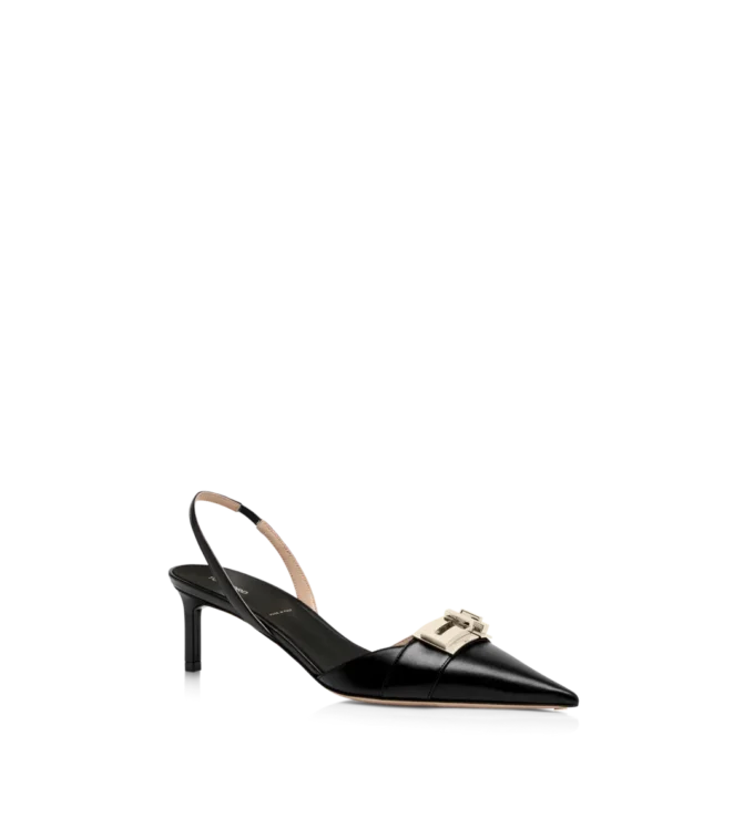 Glänzende Leder-Slingback-Sandalen mit T-Verschluss