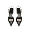 Glänzende Leder-Slingback-Sandalen mit T-Verschluss