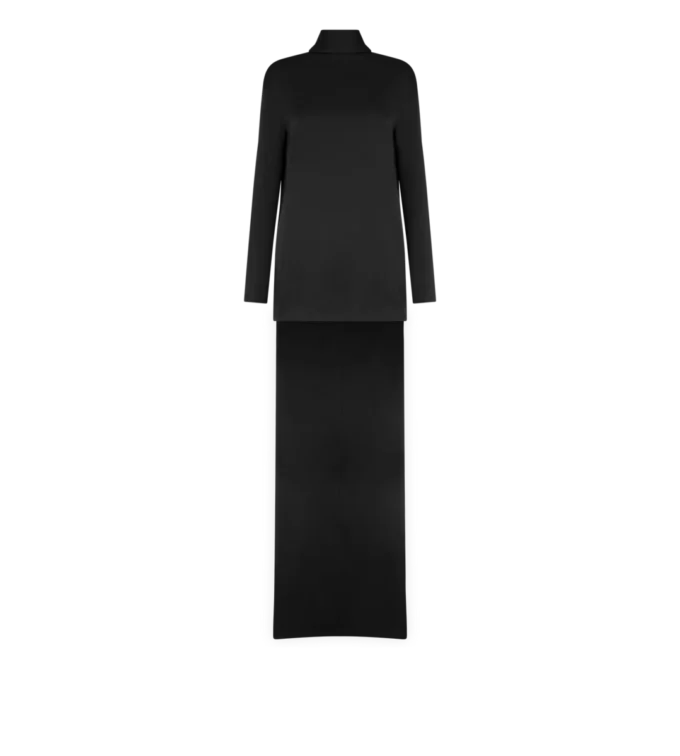 Glänzendes Cocktailkleid aus Crêpe mit Stehkragen