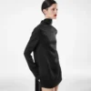 Glänzendes Cocktailkleid aus Crêpe mit Stehkragen