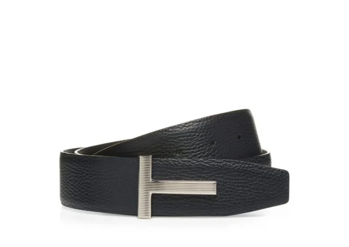 Grain Leather Ridge Buckle T Belt