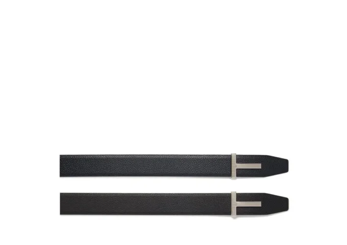 Grain Leather Ridge Buckle T Belt
