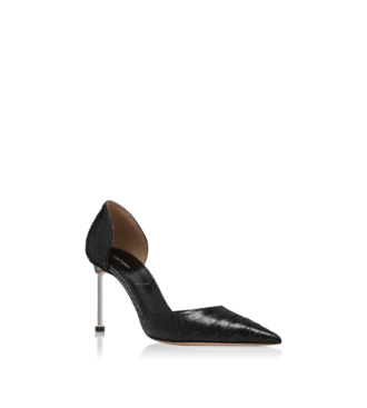 Halbglänzende Pumps mit Python-Print und Spire D’Orsay-Absatz