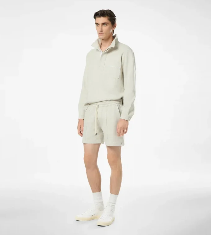 Halbknopf-Pullover aus Baumwolle, Seide und Kaschmir