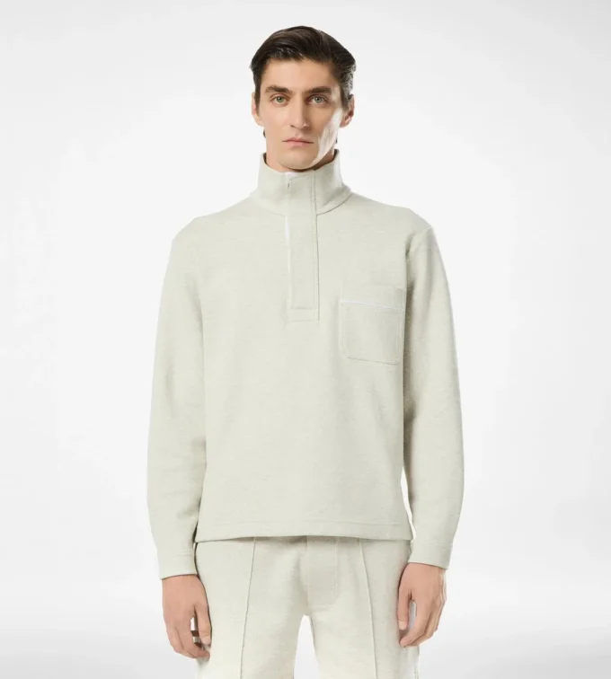 Halbknopf-Pullover aus Baumwolle, Seide und Kaschmir