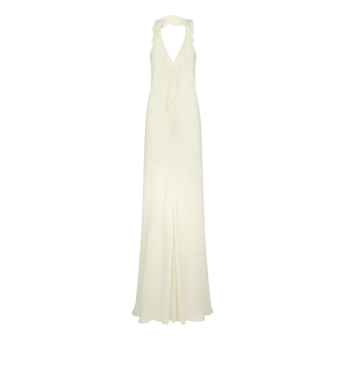 Halterneck-Abendkleid mit Rüschendetails