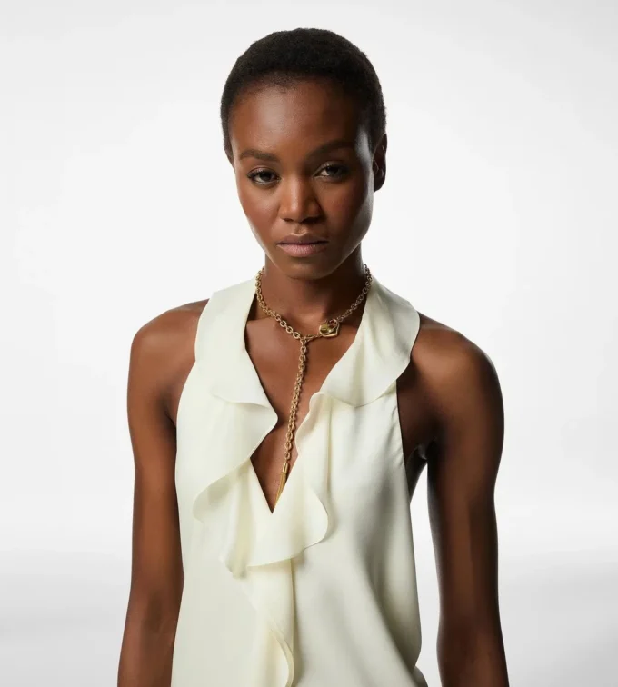 Halterneck-Abendkleid mit Rüschendetails
