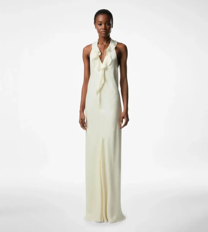 Halterneck-Abendkleid mit Rüschendetails