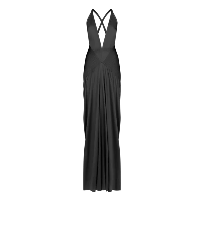 Halterneck-Abendkleid mit tiefem V-Ausschnitt und Seitenschlitzen