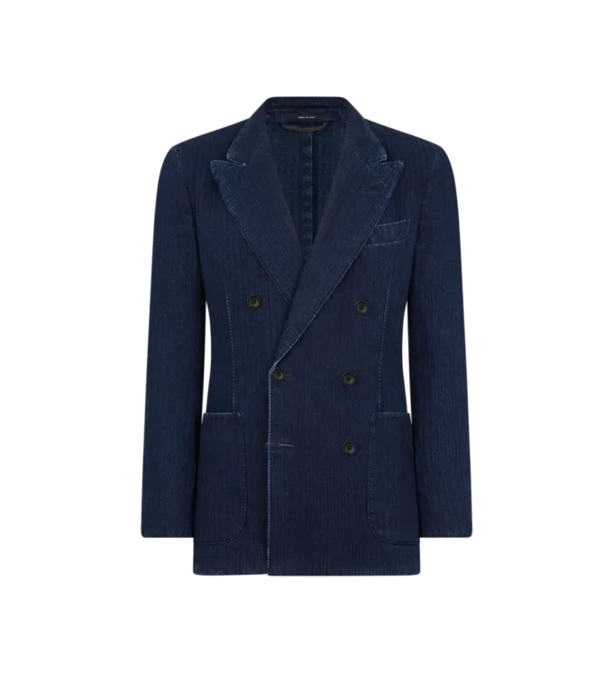 Indigo-Jacke mit Fischgrätenmuster