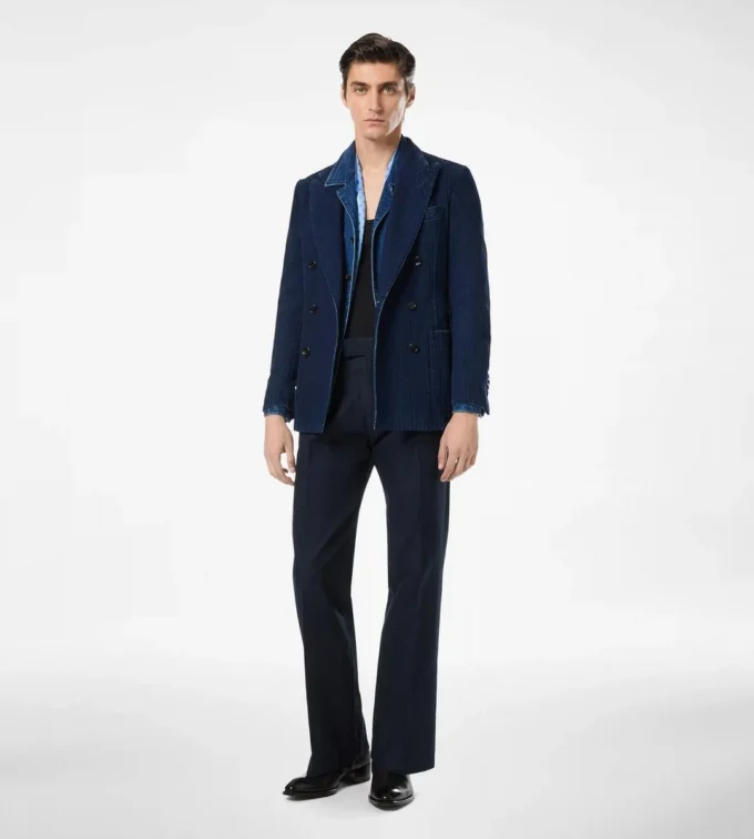 Indigo-Jacke mit Fischgrätenmuster