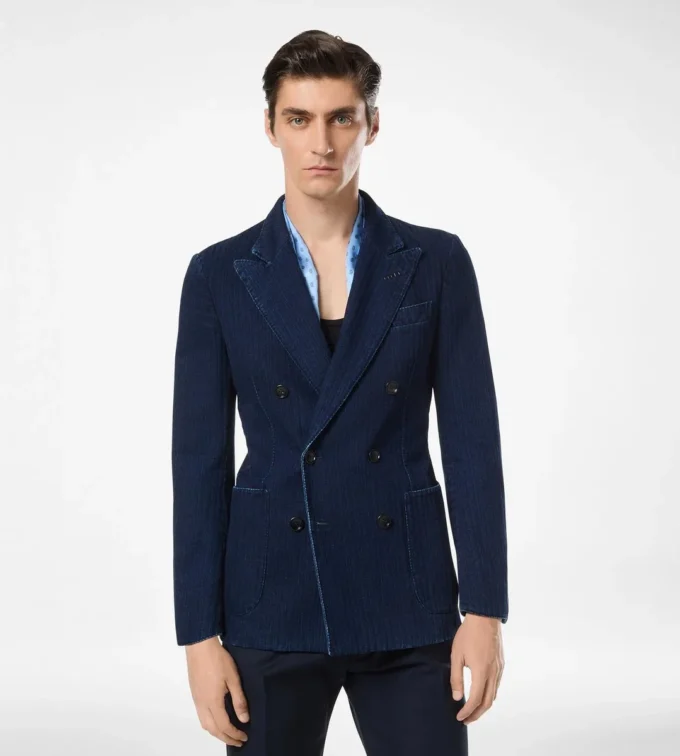 Indigo-Jacke mit Fischgrätenmuster