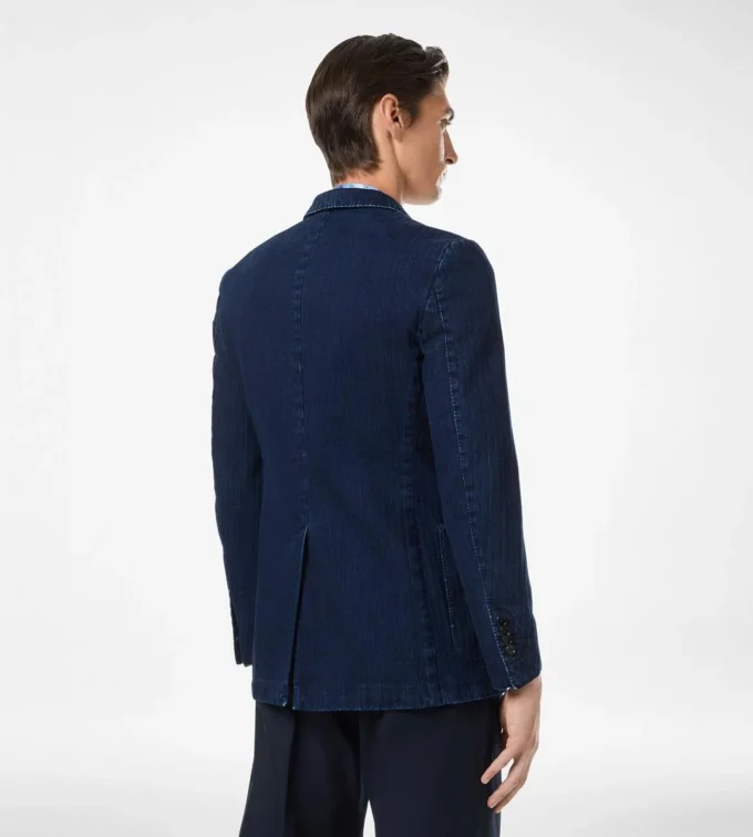 Indigo-Jacke mit Fischgrätenmuster