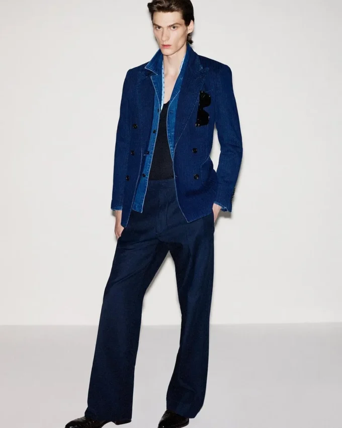 Indigo-Jacke mit Fischgrätenmuster
