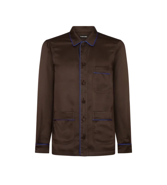 Jacquard-Pyjamahemd mit Mikropunkt-Paspelierung