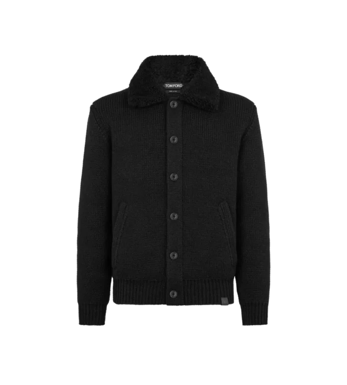 Kaschmir-Strickjacke mit Lammfellkragen