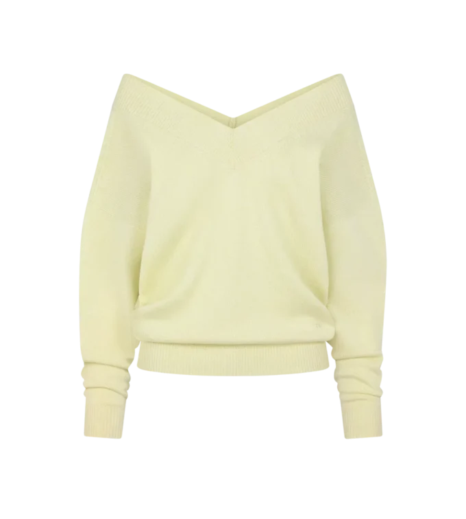 Kaschmir-Strickpullover mit V-Ausschnitt und schulterfreiem Design