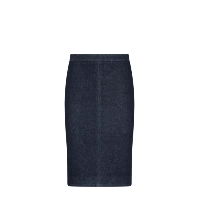Knie-langer, taillierter Jeansrock