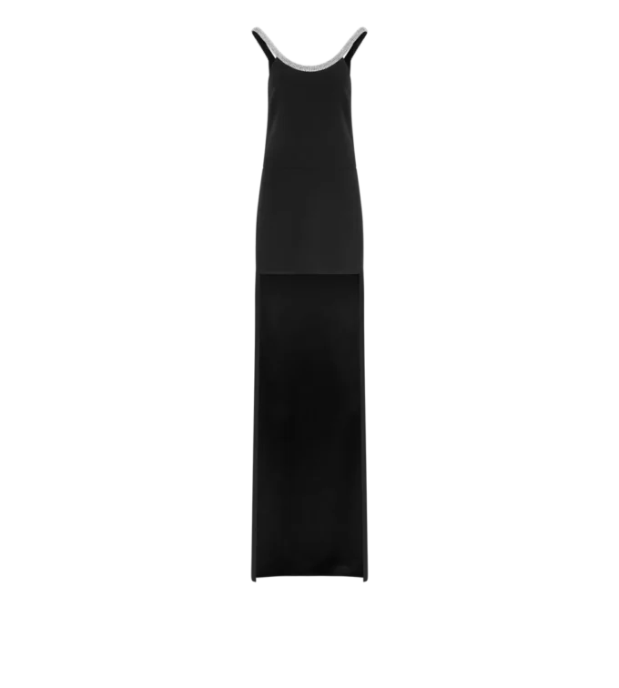 Kristallbesticktes, ärmelloses, asymmetrisches Cocktailkleid