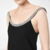 Kristallbesticktes, ärmelloses, asymmetrisches Cocktailkleid