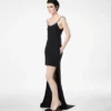Kristallbesticktes, ärmelloses, asymmetrisches Cocktailkleid