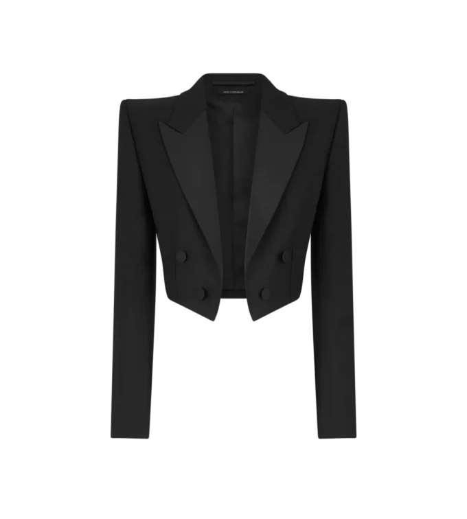 Kurze Smokingjacke aus Woll-Seiden-Mischung mit doppelter Knopfleiste