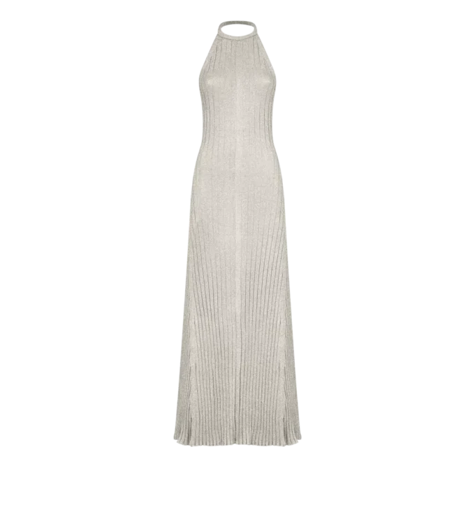 Langes Neckholder-Kleid mit offenem Rücken und Tom Ford Metallplakette