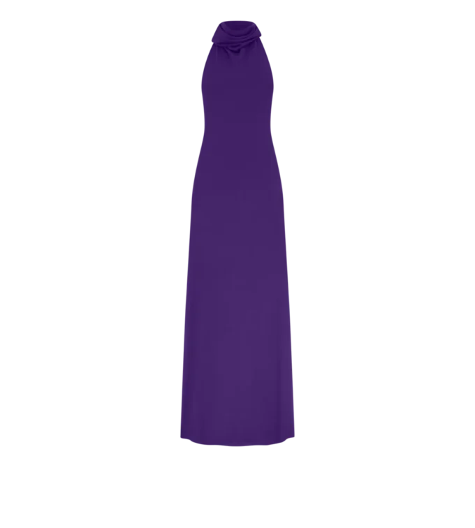 Langes Neckholder-Kleid mit Taschen und offenem Rücken