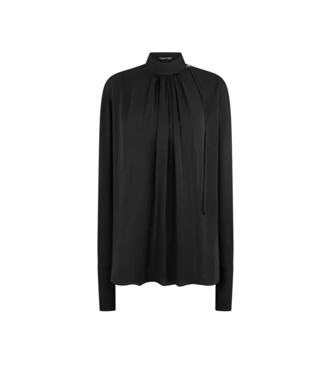 Langärmelige Bluse aus gewaschener Seidengeorgette