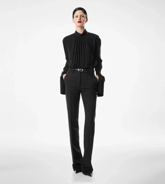 Langärmelige Bluse aus gewaschener Seidengeorgette