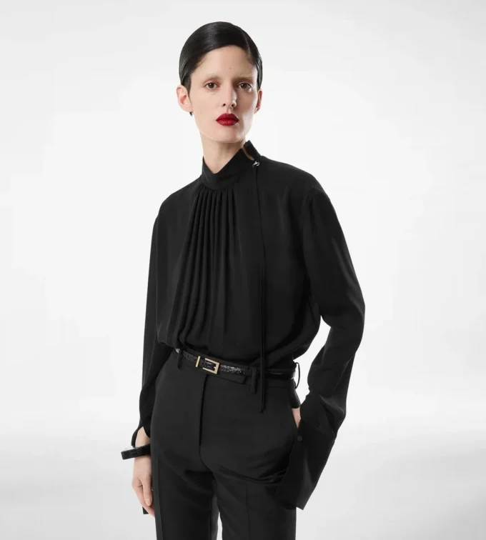 Langärmelige Bluse aus gewaschener Seidengeorgette