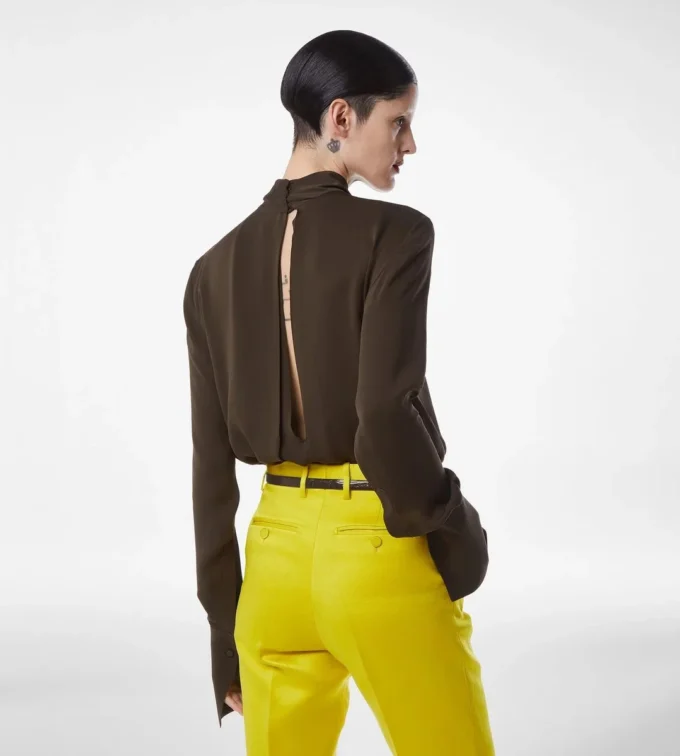 Langärmelige Bluse aus gewaschener Seidengeorgette
