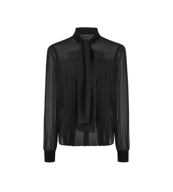 Langärmelige Lavallière-Bluse mit Plissee-Detail